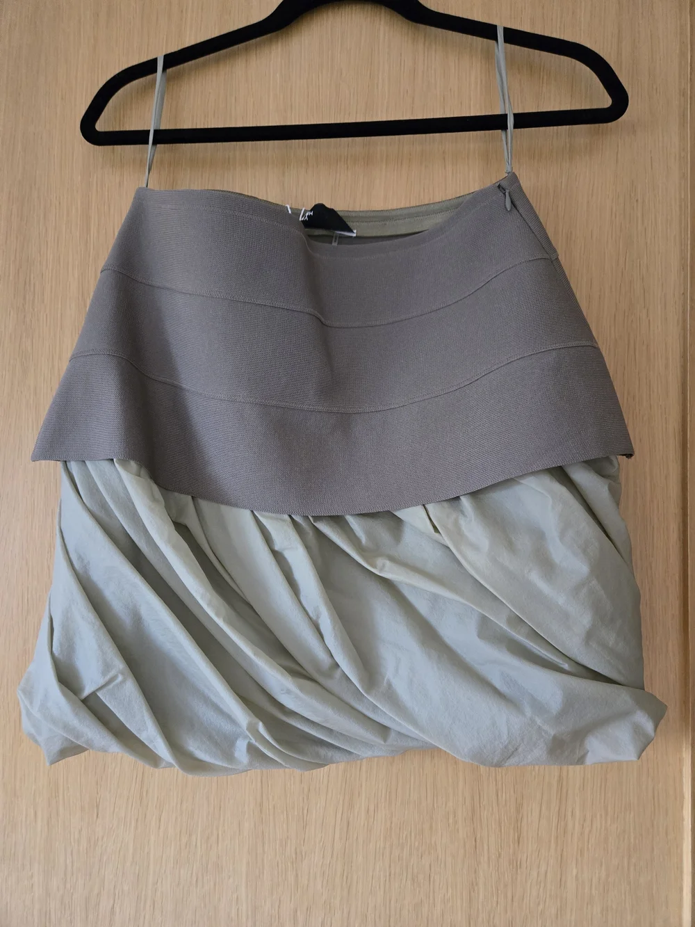Two-Tone Draped Mini Skirt in Gray and Sage